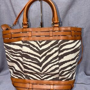 Michael Kors Tan Leather-Trim Zebra Print Tote Bag